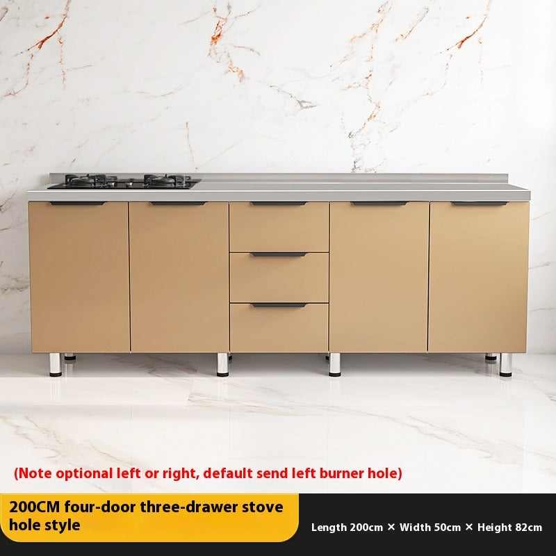 Stainless Steel Kitchen Cabinet with Integrated Stove & Pull-Out Storage for Home Use