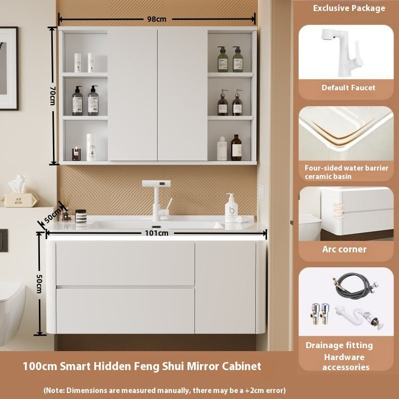 Cream-Style Oak Bathroom Vanity – Ceramic Integrated Basin Cabinet Set for Modern Bathrooms