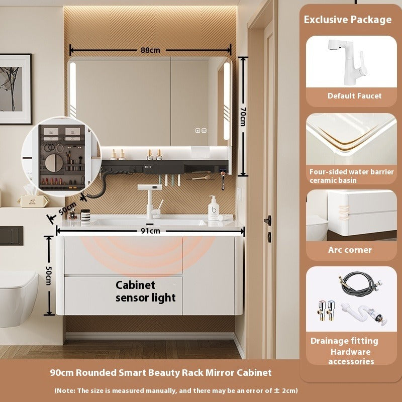 Cream-Style Oak Bathroom Vanity – Ceramic Integrated Basin Cabinet Set for Modern Bathrooms