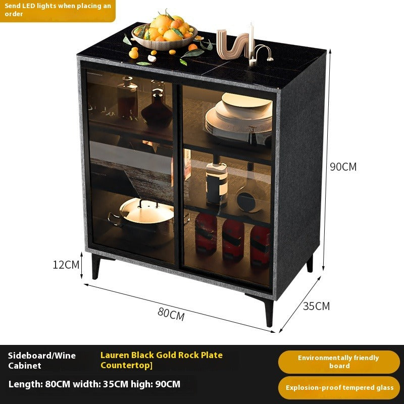 Custom Sintered Stone Sideboard with Sliding Glass Doors – Modern Luxury Cabinet with Motion Sensor Light for Kitchen & Dining