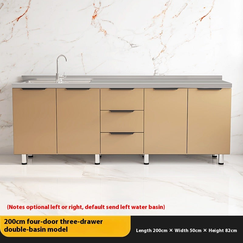 Stainless Steel Kitchen Cabinet with Integrated Stove & Pull-Out Storage for Home Use