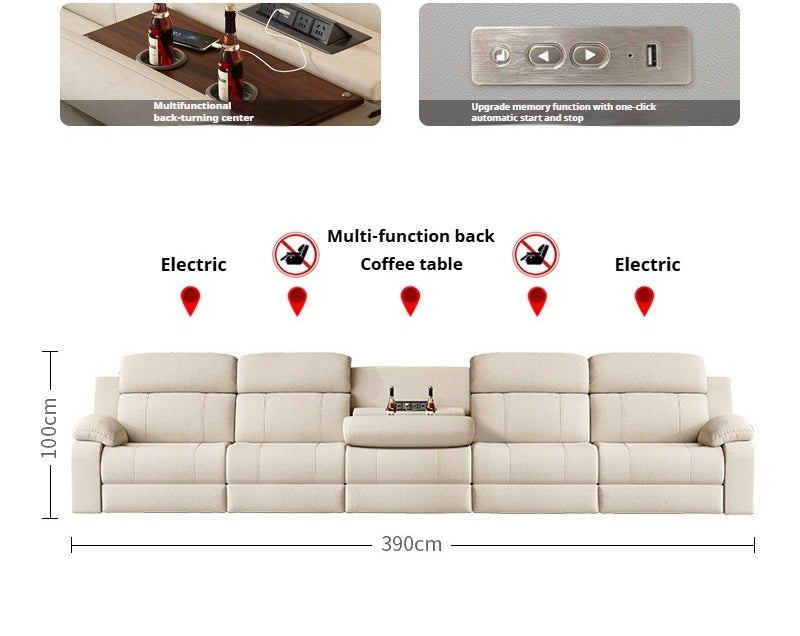 Zero-Wall Electric Reclining Leather Sofa with Ultra-Comfort Cushions for Modern Home Theater