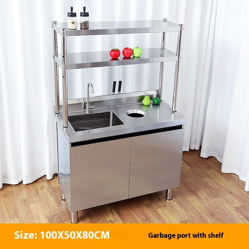 Stainless Steel Prep & Checkout Table – Integrated Sink, Workstation & Storage Cabinet for Kitchen or Retail Use