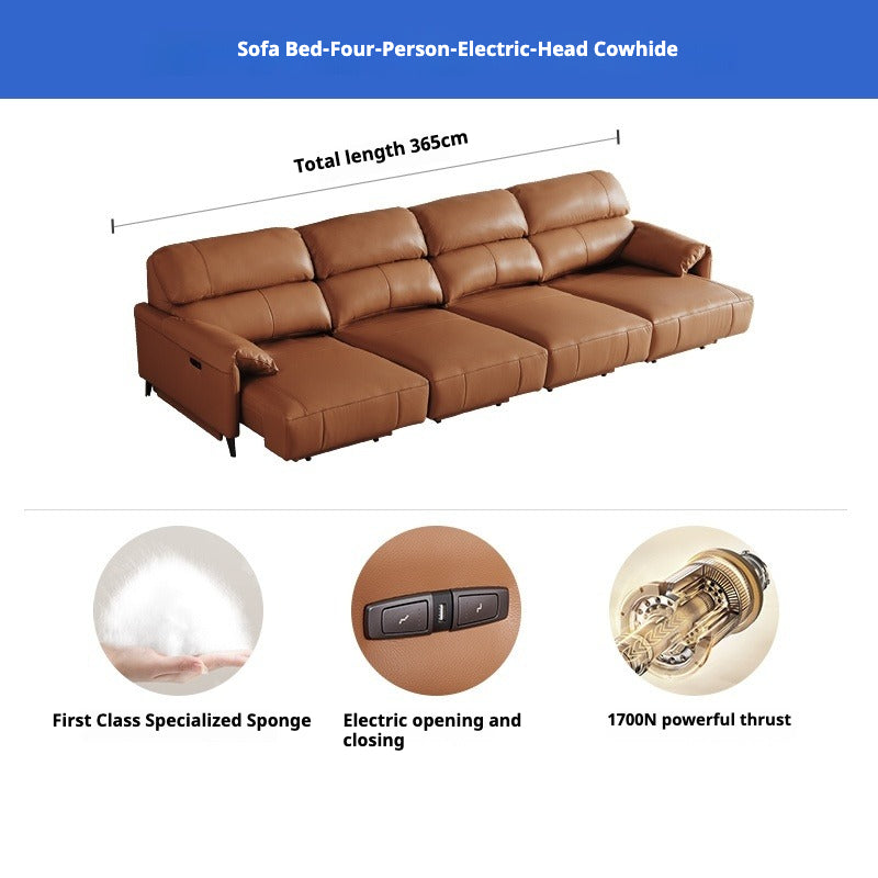 Italian Leather Electric Recliner – Smart Multi-Function Sofa Bed for Living Room Use