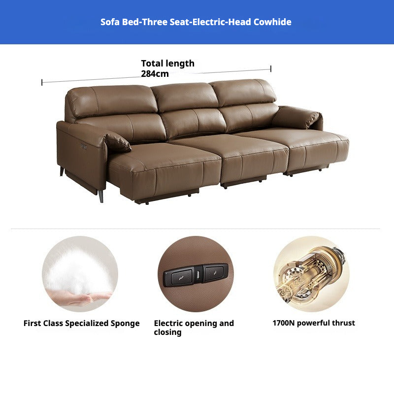 Italian Leather Electric Recliner – Smart Multi-Function Sofa Bed for Living Room Use