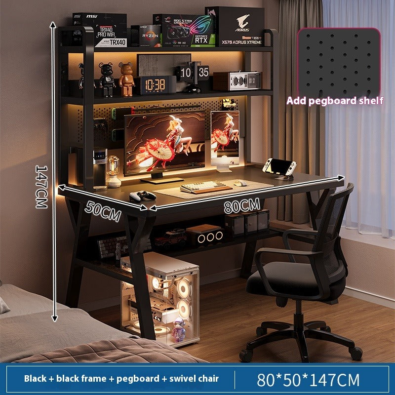 Computer Desk with Chair & Pegboard Bookshelf – All-in-One Home Office and Gaming Setup with Magnetic Hooks