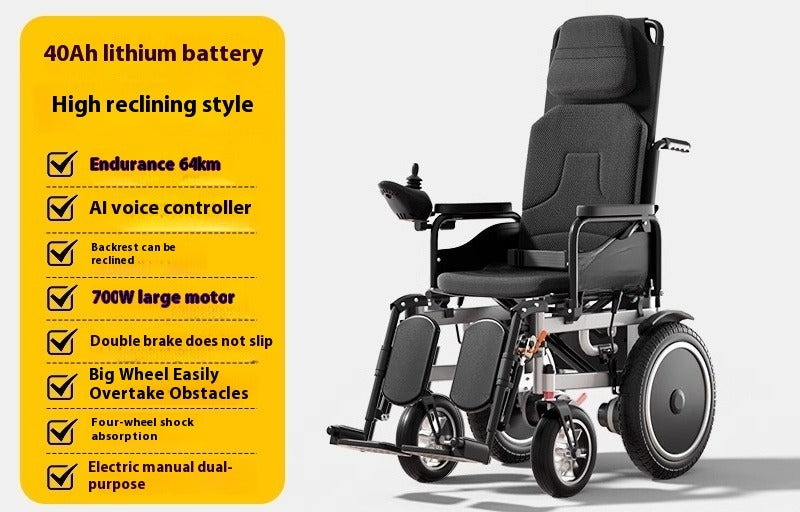 Elegant High-Performance Electric Wheelchair with 40Ah Lithium Battery, Reclining Seat, Dual Brakes, and 700W Motor - New