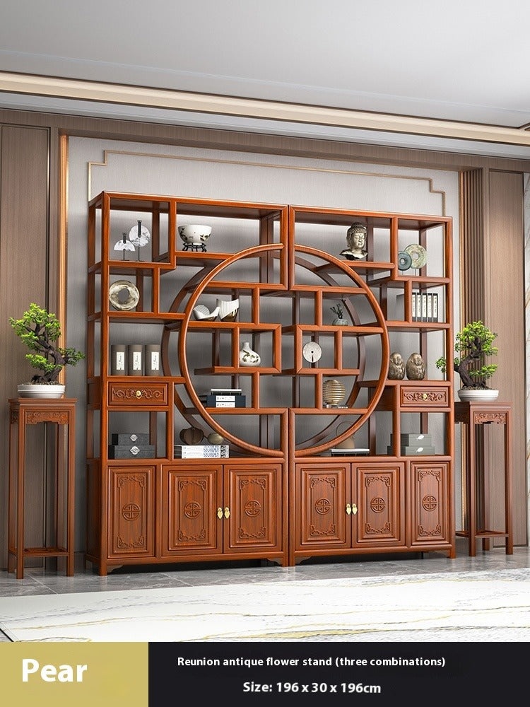 Solid Wood Chinese Display Shelf – Oak Curio Cabinet & Tea Storage Rack for Office or Tea Room