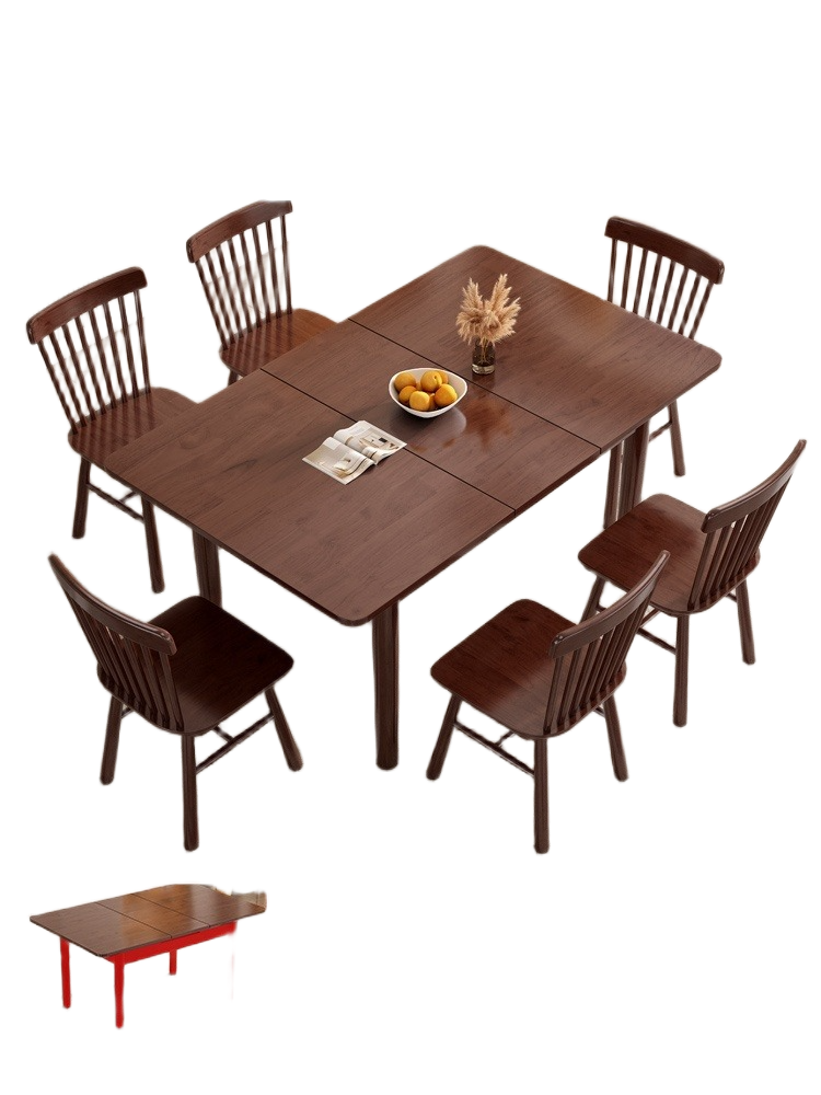 Solid Wood Foldable Dining Table Set in Walnut Finish for Small Modern Homes