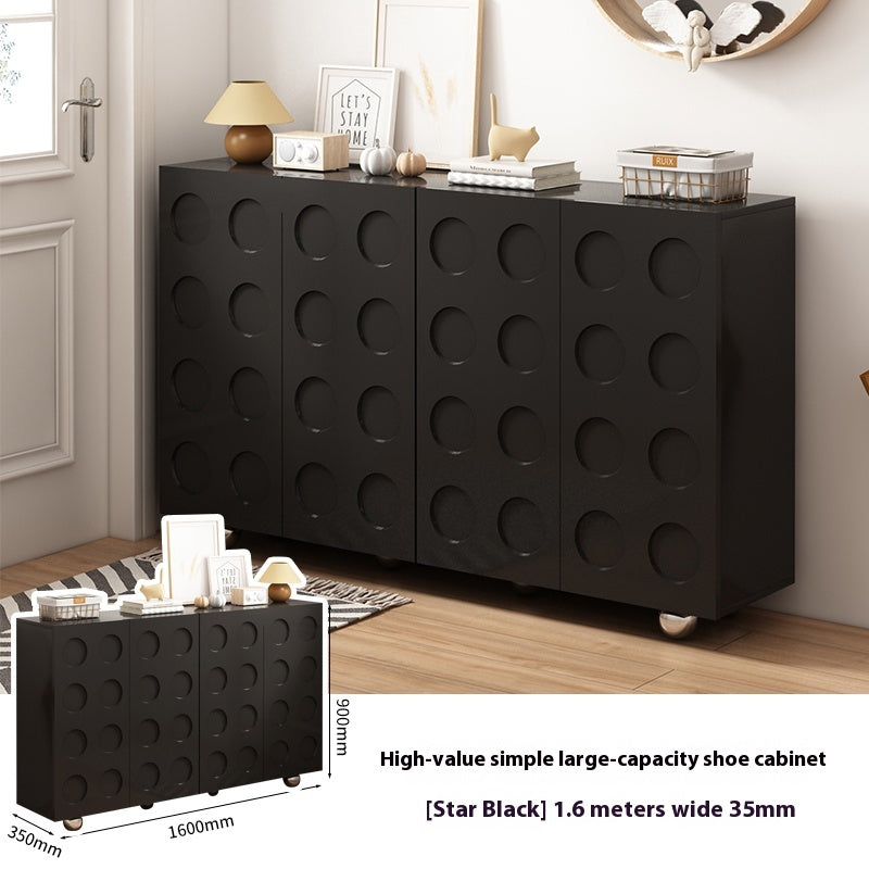 White Solid Wood Entryway Shoe Cabinet – Vintage Large-Capacity Storage Unit for Home Entrance