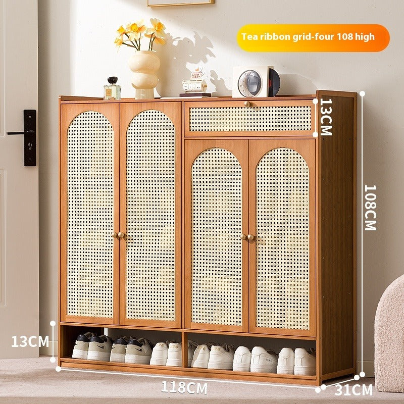 Cream-Style Entryway Shoe Cabinet – All-in-One Ventilated Storage with Mesh Doors for Living Room Divider Use