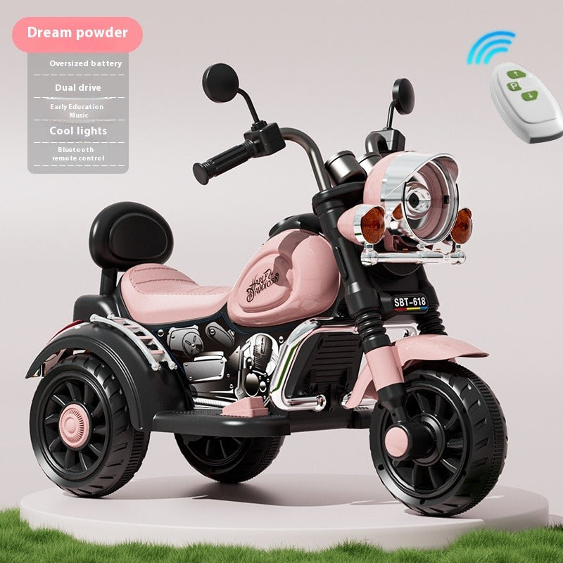 New Rose Red Kids Electric Ride-On Motorcycle with Dual Motors, Bluetooth Music & LED Lights for Ages 3-7