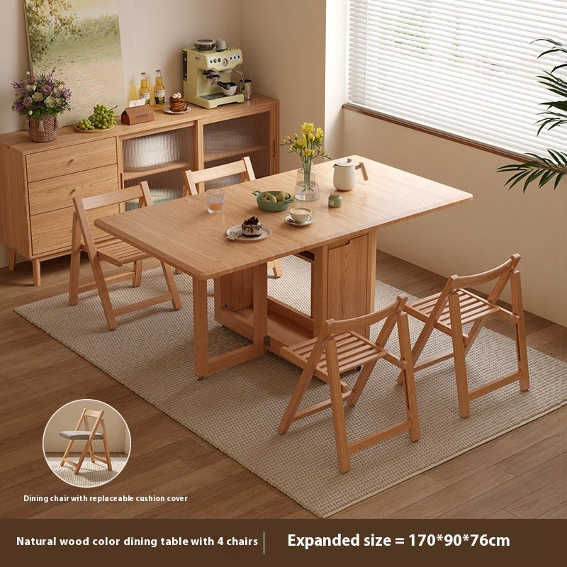 Solid Wood Foldable Dining Table Set for Small Apartments in Rectangular Shape