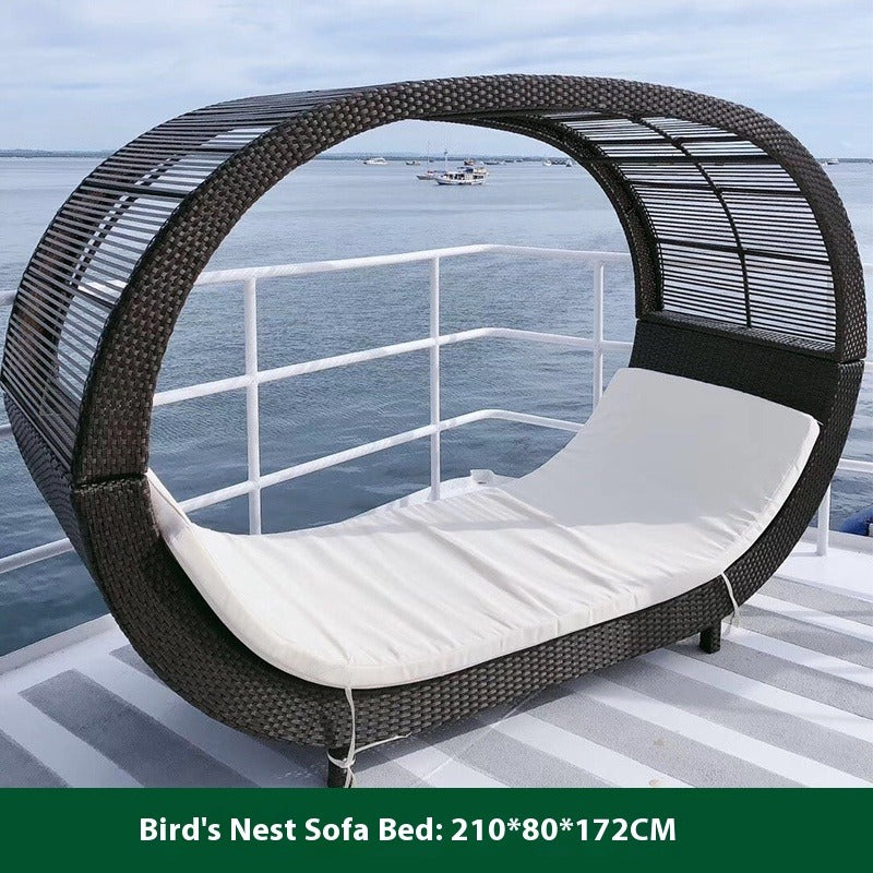 Outdoor Rattan Sun Lounger S-Shaped for Garden, Balcony, Patio, Poolside & Beach