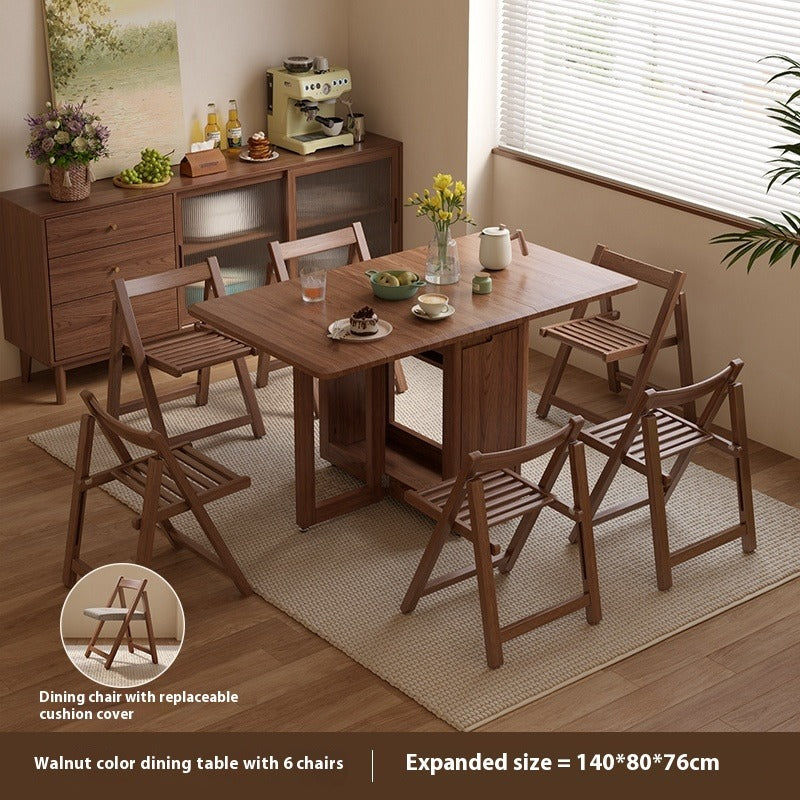Solid Wood Foldable Dining Table Set for Small Apartments in Rectangular Shape