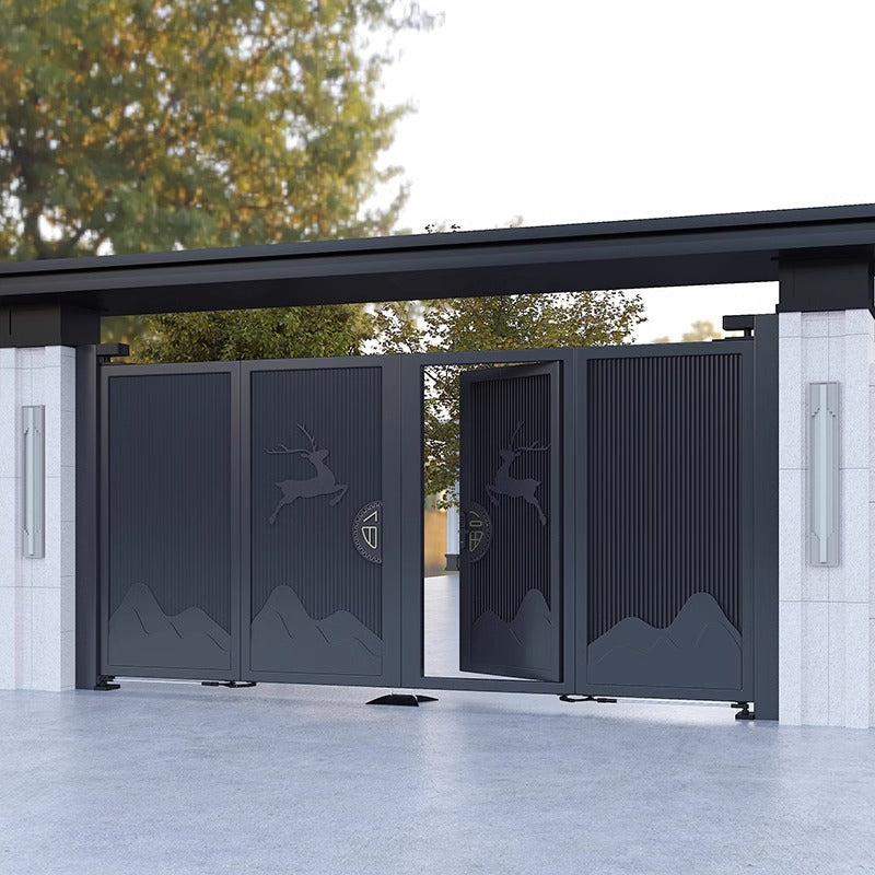 Smart Floating Folding Courtyard Gate – High-End Aluminum Double Swing Gate for Villas & Gardens
