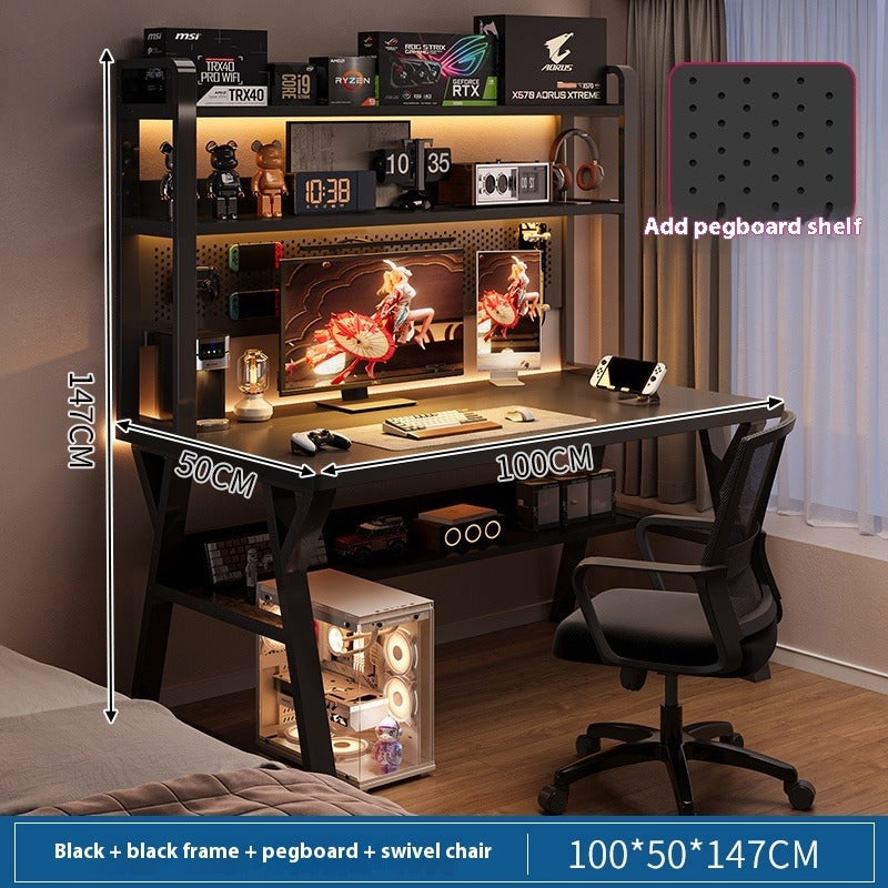 Computer Desk with Chair & Pegboard Bookshelf – All-in-One Home Office and Gaming Setup with Magnetic Hooks