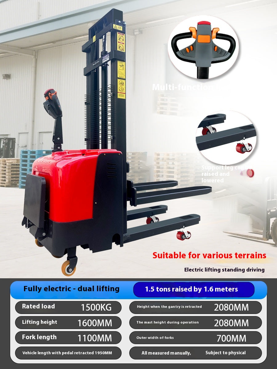 Compact Dual-Lift Semi/Full Electric Stacker Forklift with Hydraulic Lift & Auto Pallet Handling