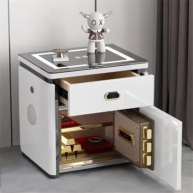 Smart Bedside Safe Cabinet - All-in-One Drawer with Fingerprint Lock, Wireless Charging, USB Fast Charging, Bluetooth Speaker & LED Light