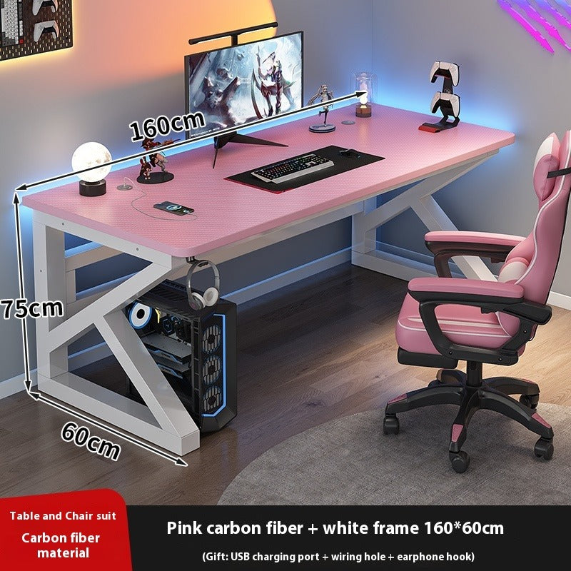 Dual Workstation Gaming Desk Set – Carbon Fiber Computer Table with Chairs for Bedroom, Office & Internet Cafe