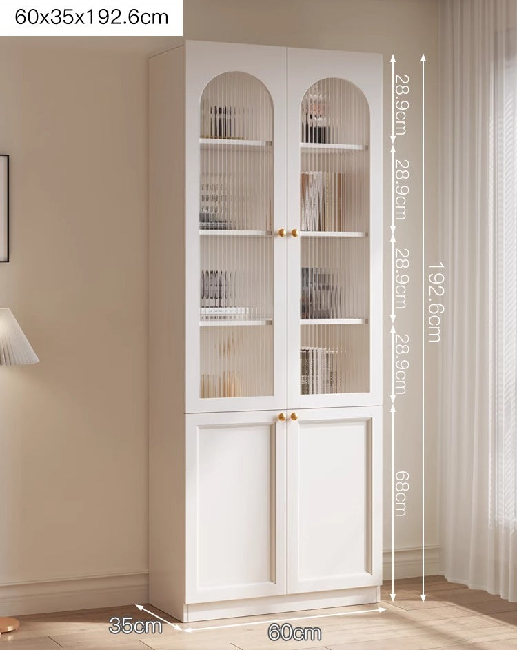Custom Solid Wood Arched Display Cabinet – Wall-Mounted Dustproof Bookshelf with Glass Doors for Living Room