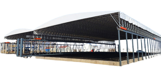 Remote-Control Retractable Canopy with Tracks for Warehouse, Walkway & Sports Court Use
