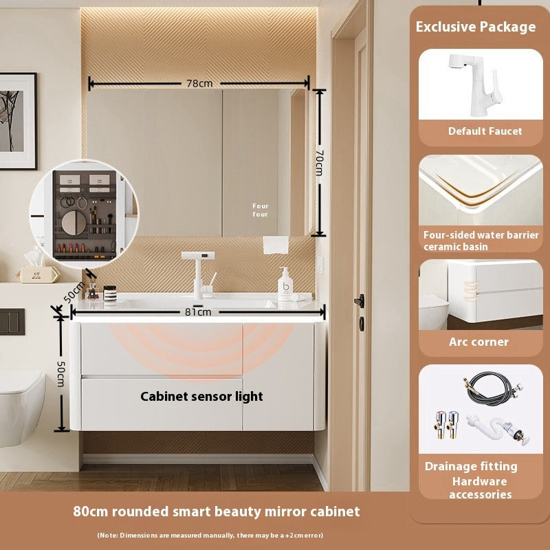 Cream-Style Oak Bathroom Vanity – Ceramic Integrated Basin Cabinet Set for Modern Bathrooms