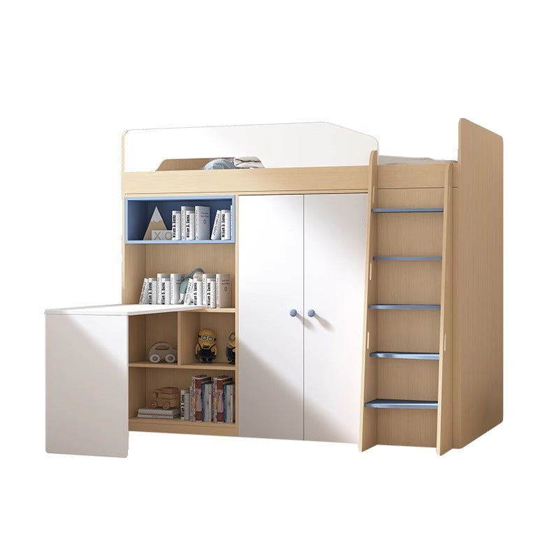 Elegant Full-Size Loft Bed with Desk and Wardrobe, Half-Height, High-Quality Wood Finish