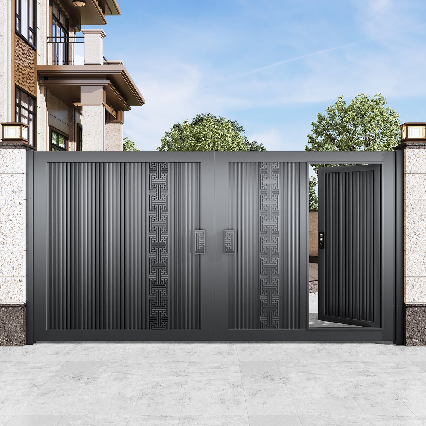 Wrought Iron & Aluminum Courtyard Gate – Modern Swing Gate for Villas and Garden Entrances