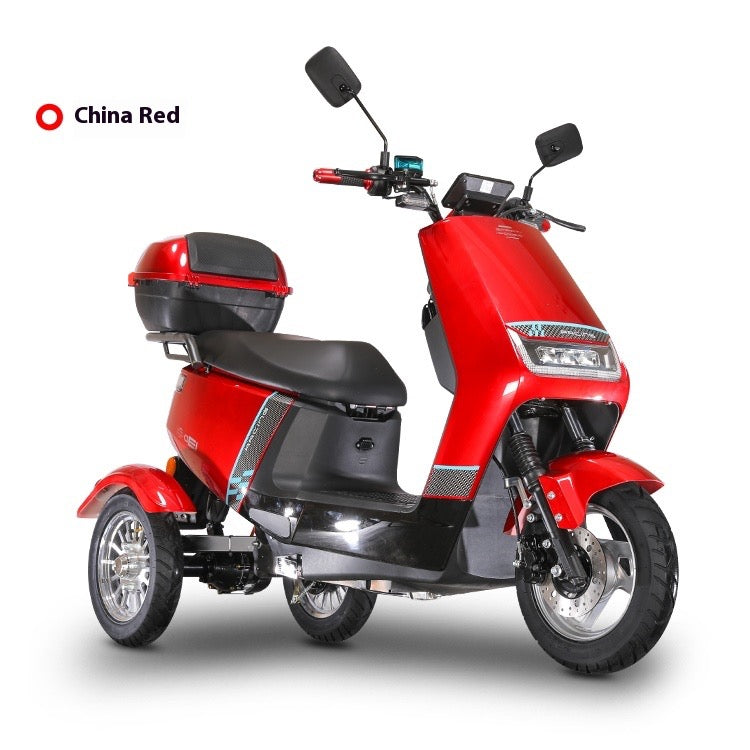 Electric Tricycle for Women – Compact Lithium Battery Family Scooter for Child Pickup, Long Range, Front Disc & Rear Drum Brakes