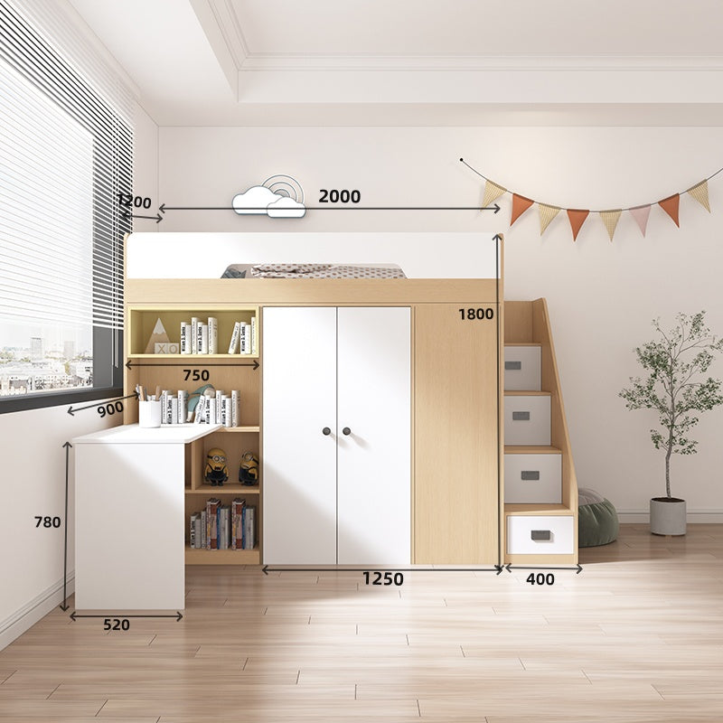 Elegant Full-Size Loft Bed with Desk and Wardrobe, Half-Height, High-Quality Wood Finish
