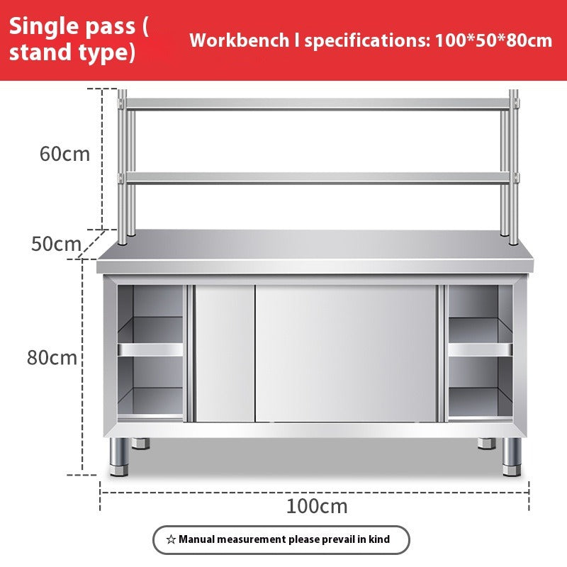 Stainless Steel Work Table with Upper Shelf – Commercial Kitchen Prep Station with Storage Cabinet & Cutting Surface