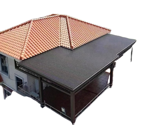 Rooftop Aluminum Pergola with Heat-Insulated Panels for Rain & Sun Protection in Courtyard Villas