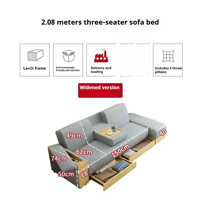 Space-Saving 3-Seater Fabric Sofa Bed with Drawers & Storage for Small Living Rooms
