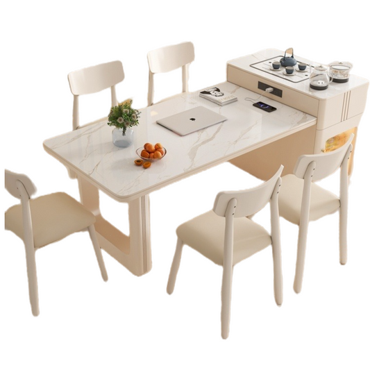 Cream Style Extendable Island Dining Table with Tea Counter for Luxury Small Homes