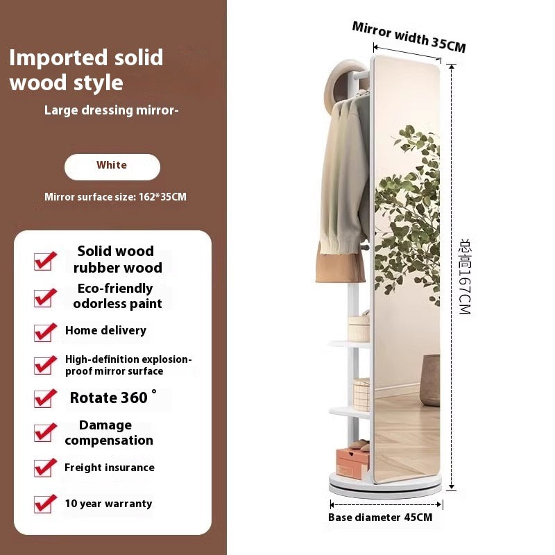 Rotating Freestanding Full-Length Mirror with Built-in Coat Rack – Mobile Dressing Mirror for Bedroom
