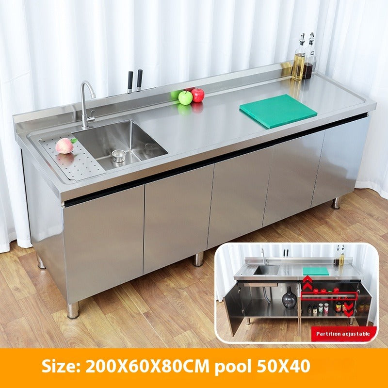 Stainless Steel Prep & Checkout Table – Integrated Sink, Workstation & Storage Cabinet for Kitchen or Retail Use