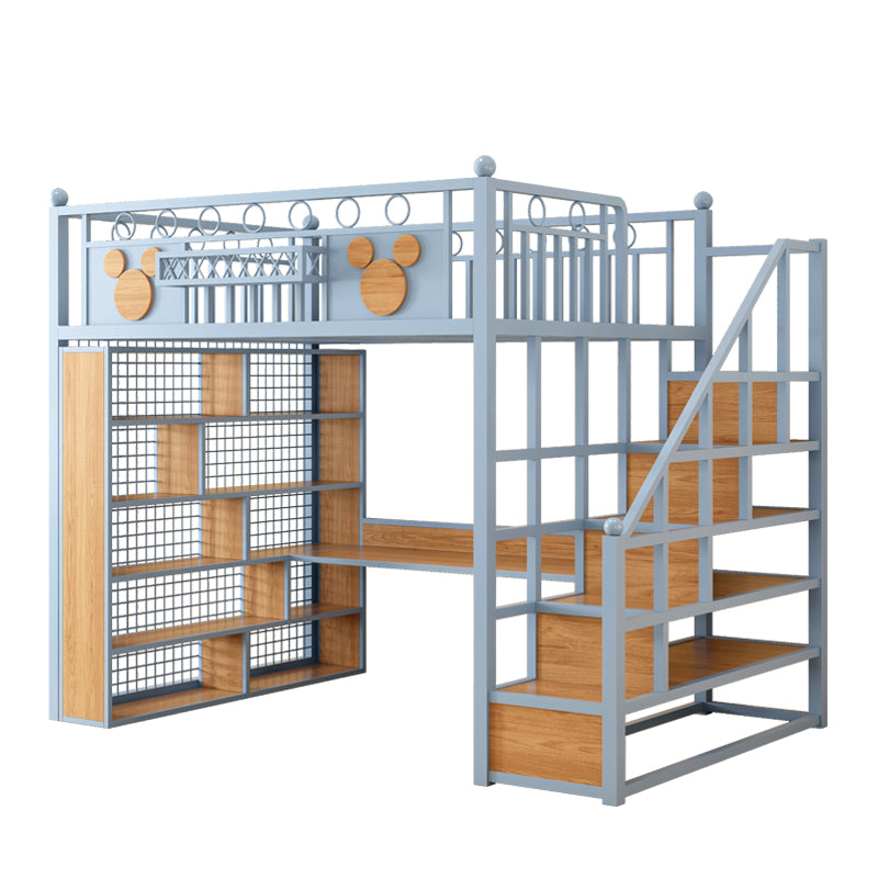 Elegant Double-Decker Metal Loft Bed with Ladder and Under-Bed Desk, Customizable Bedroom Furniture