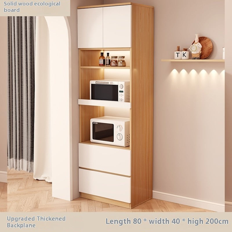 Nordic Solid Wood Sideboard – Full-Height Wall Cabinet with Tall & Low Storage Units for Kitchen & Living Room