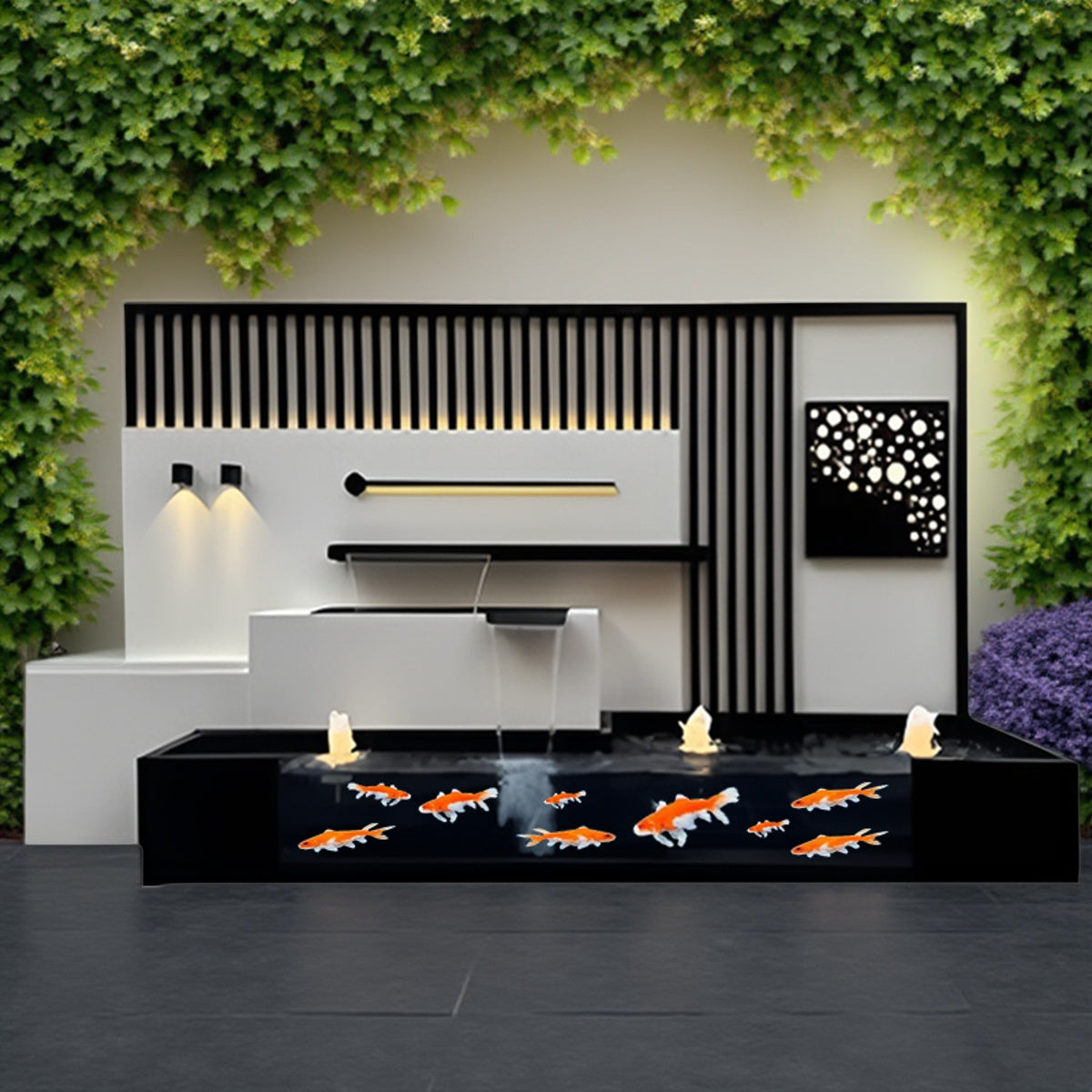Stainless Steel Waterfall Wall Fountain with Pool for Villa Garden, Courtyard & Balcony Decor