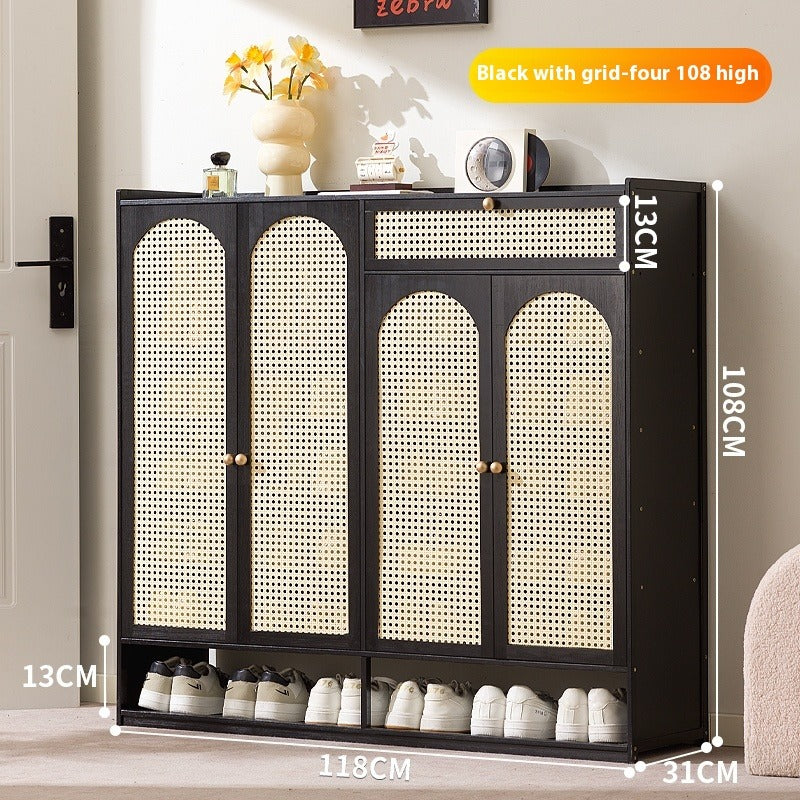 Cream-Style Entryway Shoe Cabinet – All-in-One Ventilated Storage with Mesh Doors for Living Room Divider Use