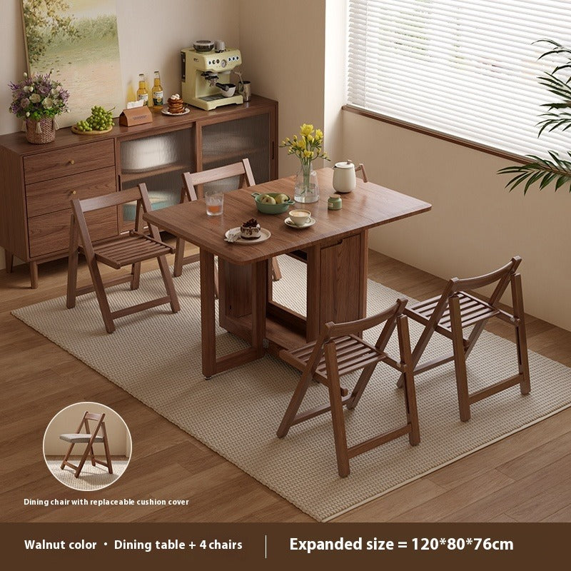 Solid Wood Foldable Dining Table Set for Small Apartments in Rectangular Shape