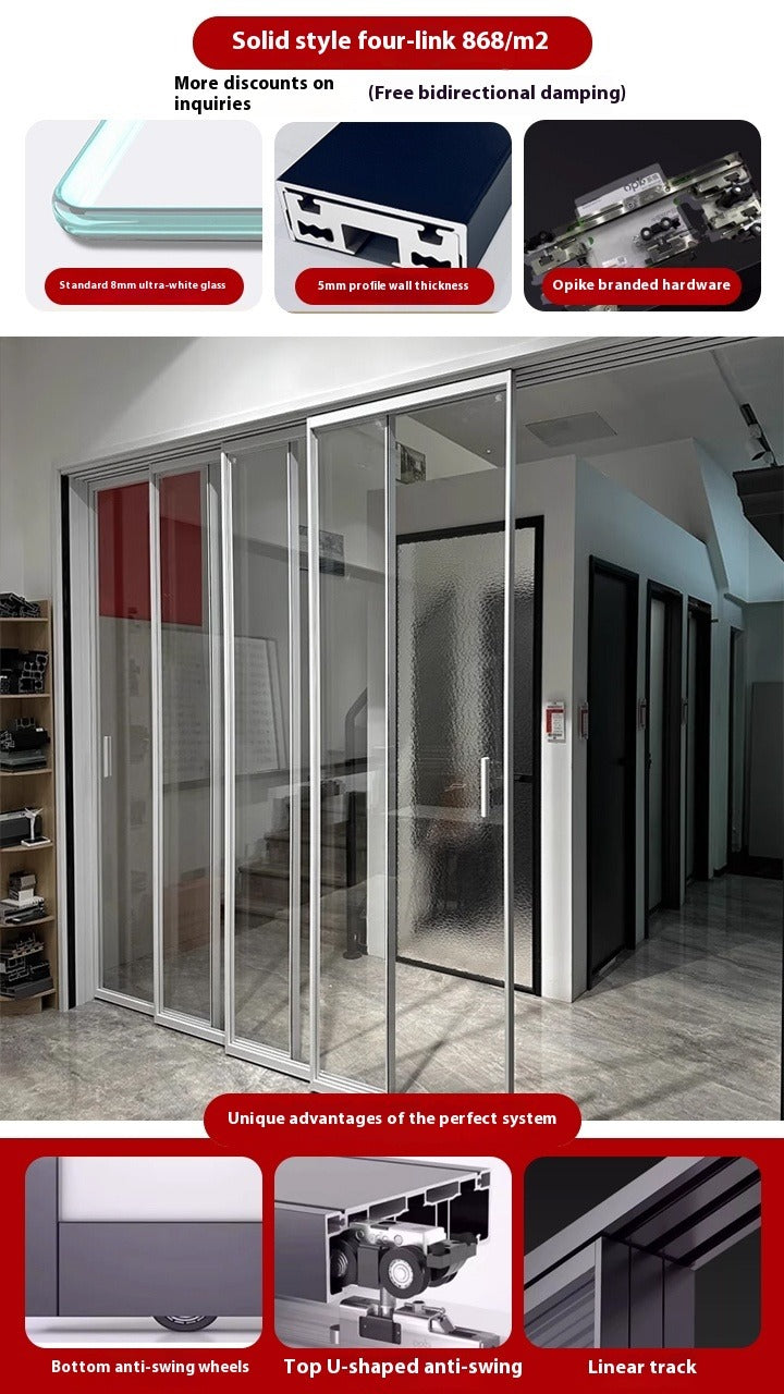 OPK Ultra-Slim 3-Panel Sliding Glass Door – Trackless Kitchen Partition for Balcony & Interior Use
