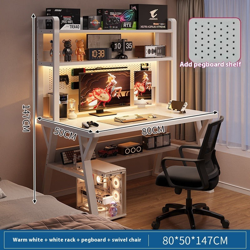Computer Desk with Chair & Pegboard Bookshelf – All-in-One Home Office and Gaming Setup with Magnetic Hooks