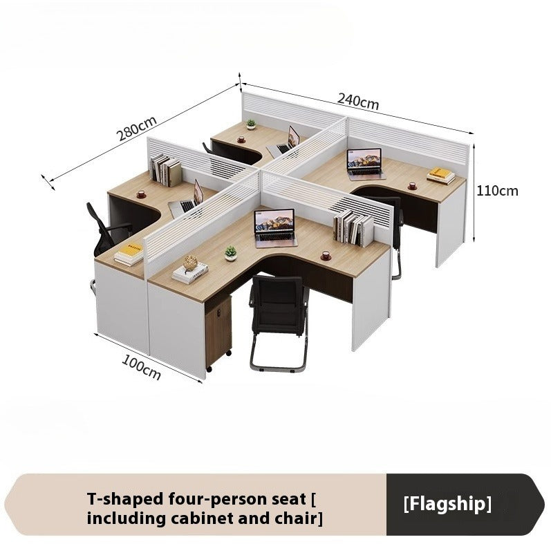 Cross-Shaped Office Workstation with Partition Panels & Desk Chair Set for Multiple Employees