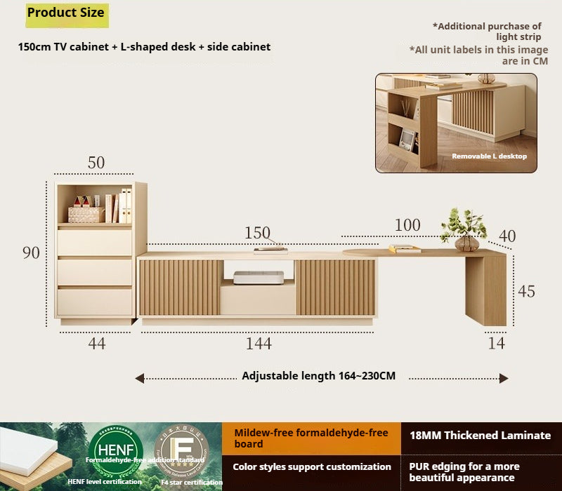 Adjustable Cream-Style TV Cabinet Set – Solid Wood Wall Unit with Tall Storage for Small Bedrooms