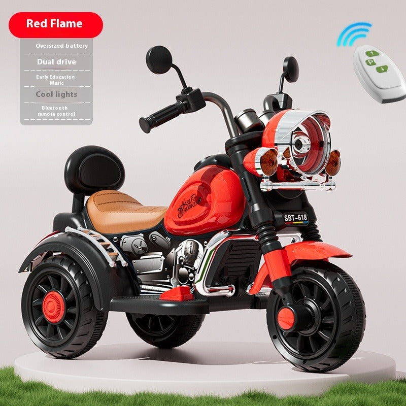 New Rose Red Kids Electric Ride-On Motorcycle with Dual Motors, Bluetooth Music & LED Lights for Ages 3-7