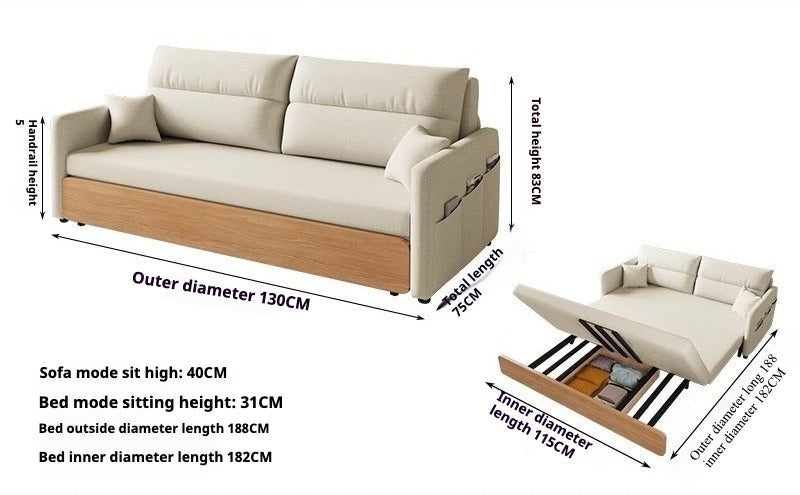 Elegant Convertible Sofa Bed with Storage, Upholstered Fabric, and Dual-Sided Cushion - New