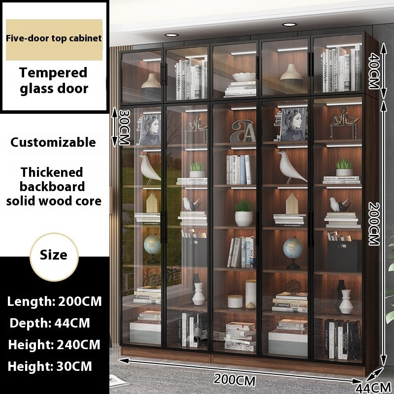 Custom Full-Wall Solid Wood Bookshelf – Floor-to-Ceiling Display Cabinet with Glass & Solid Doors for Study Room