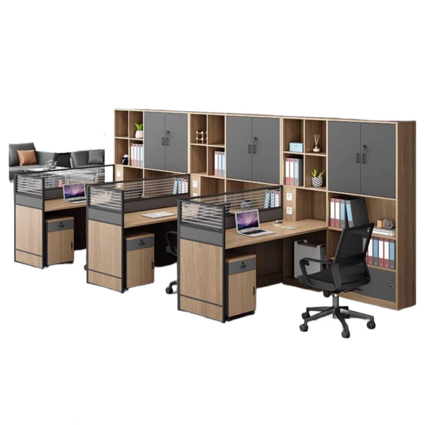 Office Desk & Chair Workstation Set with Storage Cabinet for 2/4-Person HR & Finance Teams